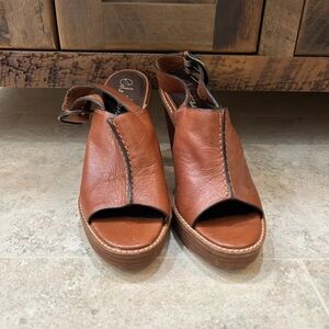 Cole Haan Brown Leather Peep-Toe Mules